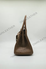 Load image into Gallery viewer, London 30 Birkin Style Saltwater Croc Leather Opaque Brown Color Gold Hardware
