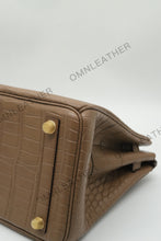 Load image into Gallery viewer, London 30 Birkin Style Saltwater Croc Leather Opaque Brown Color Gold Hardware
