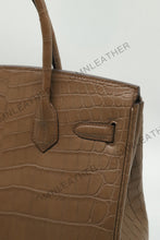 Load image into Gallery viewer, London 30 Birkin Style Saltwater Croc Leather Opaque Brown Color Gold Hardware
