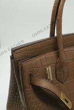 Load image into Gallery viewer, London 30 Birkin Style Saltwater Croc Leather Opaque Brown Color Gold Hardware
