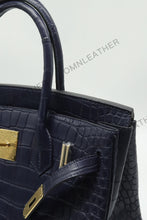 Load image into Gallery viewer, London 30 Birkin Style Saltwater Croc Leather Opaque Color Gold Hardware
