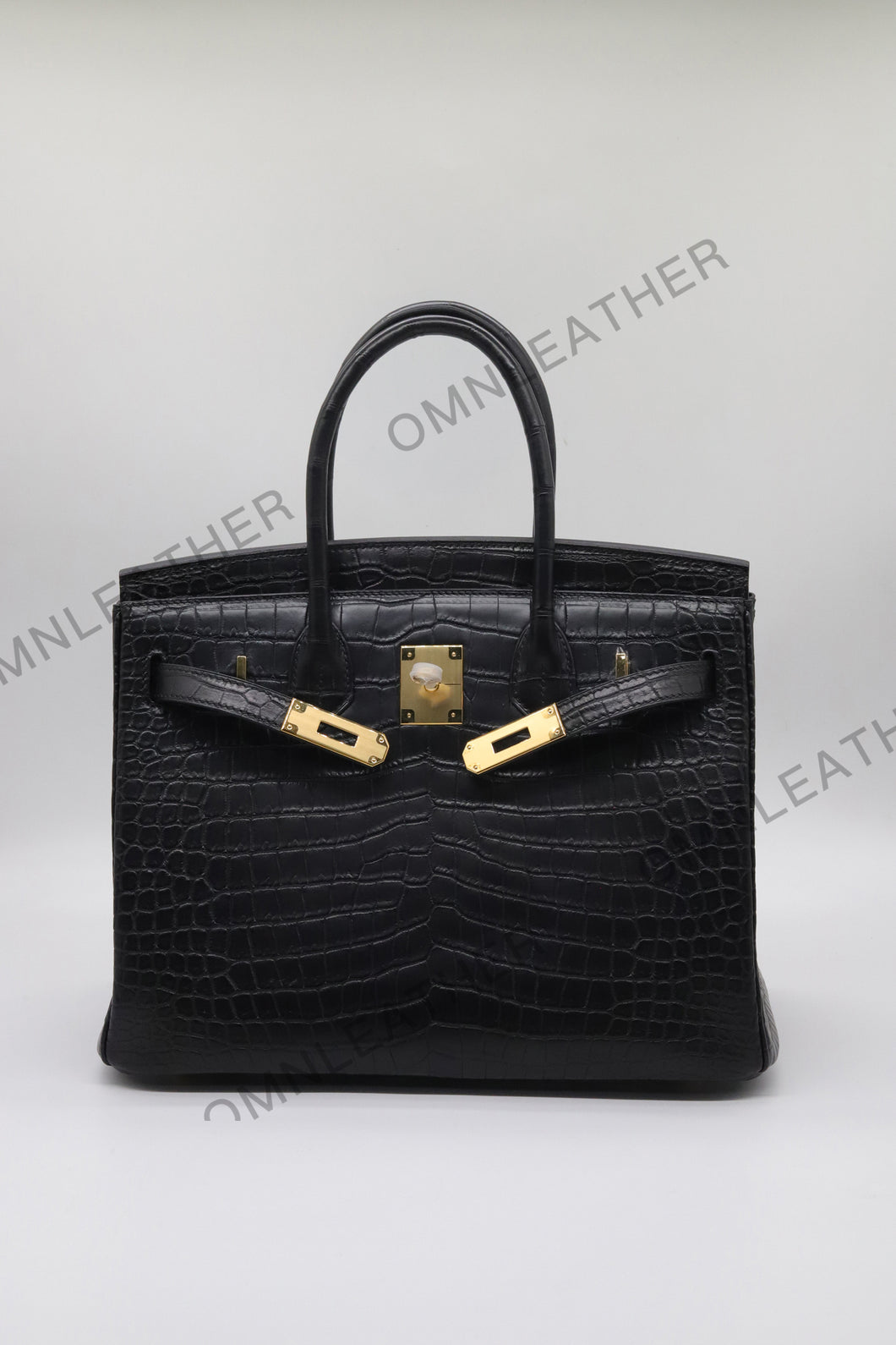 London 30 Birkin Style HCP Saltwater Croc Leather Opaque Black Color Gold Hardware