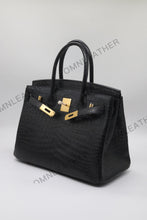 Load image into Gallery viewer, London 30 Birkin Style HCP Saltwater Croc Leather Opaque Black Color Gold Hardware
