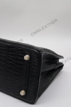 Load image into Gallery viewer, London 30 Birkin Style HCP Saltwater Croc Leather Opaque Black Color Gold Hardware
