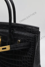 Load image into Gallery viewer, London 30 Birkin Style HCP Saltwater Croc Leather Opaque Black Color Gold Hardware
