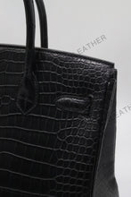 Load image into Gallery viewer, London 30 Birkin Style HCP Saltwater Croc Leather Opaque Black Color Gold Hardware
