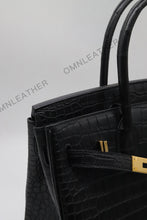 Load image into Gallery viewer, London 30 Birkin Style HCP Saltwater Croc Leather Opaque Black Color Gold Hardware
