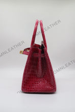 Load image into Gallery viewer, London 30 Birkin Style HCP Saltwater Croc Leather Glossy Fuschia Color Gold Hardware
