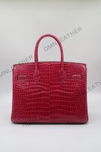 Load image into Gallery viewer, London 30 Birkin Style HCP Saltwater Croc Leather Glossy Fuschia Color Gold Hardware
