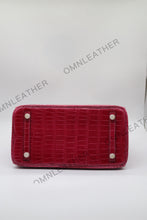Load image into Gallery viewer, London 30 Birkin Style HCP Saltwater Croc Leather Glossy Fuschia Color Gold Hardware
