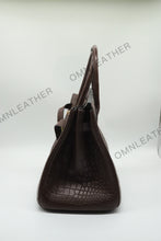 Load image into Gallery viewer, London 35 Birkin Style Saltwater Croc Leather Opaque Ebony Color Gold Hardware

