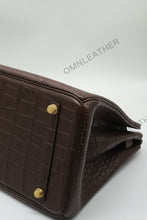 Load image into Gallery viewer, London 35 Birkin Style Saltwater Croc Leather Opaque Ebony Color Gold Hardware
