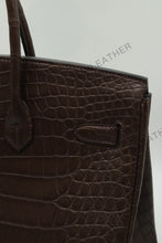 Load image into Gallery viewer, London 35 Birkin Style Saltwater Croc Leather Opaque Ebony Color Gold Hardware

