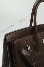 Load image into Gallery viewer, London 35 Birkin Style Saltwater Croc Leather Opaque Ebony Color Silver Hardware
