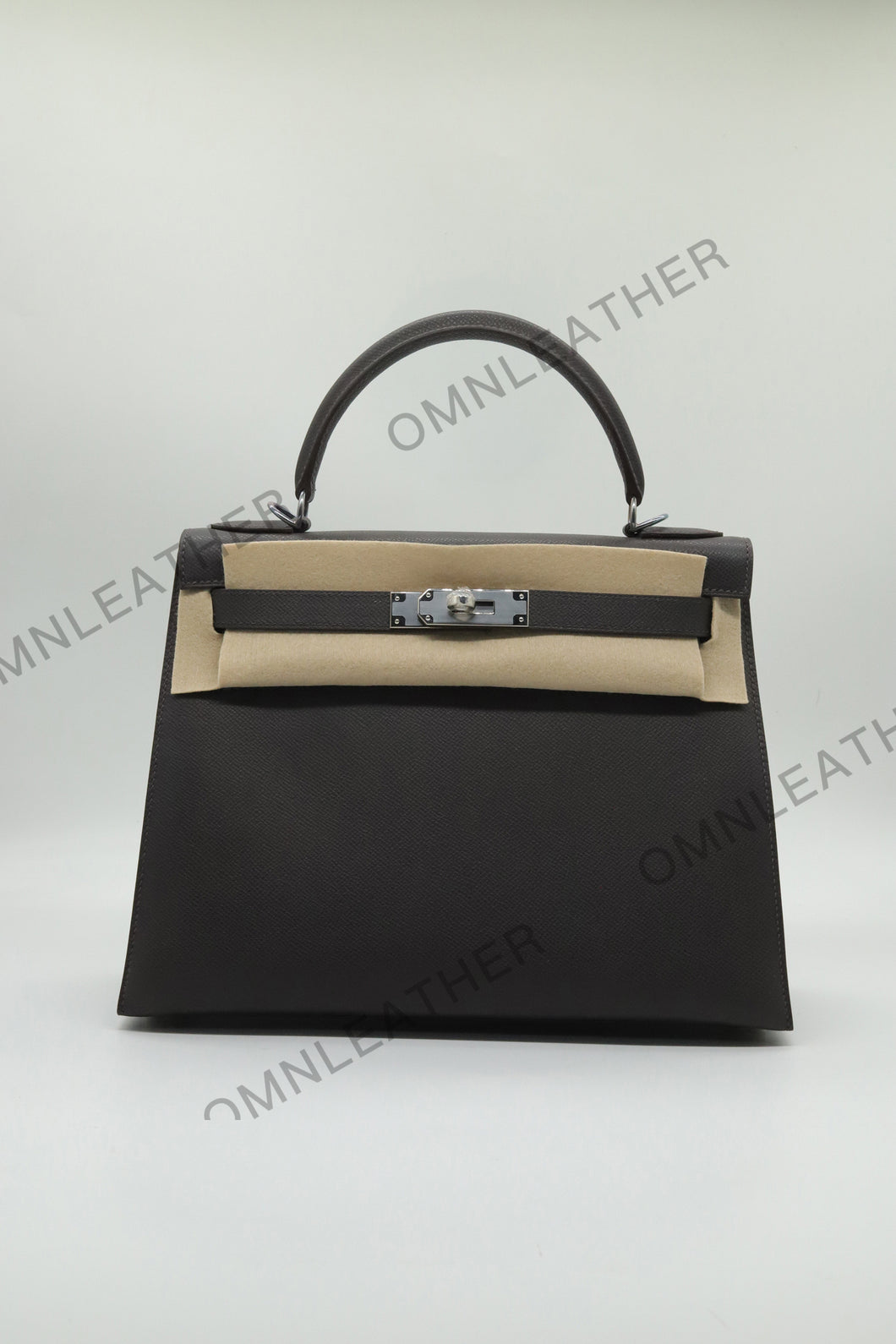 Verona 28 Kelly Style Fully Handmade Epsom Leather Ebony Color Silver Hardware