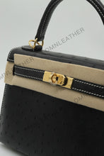 Load image into Gallery viewer, Verona 22 Kelly Style Ostrich Leather Light Ebony Color Gold Hardware
