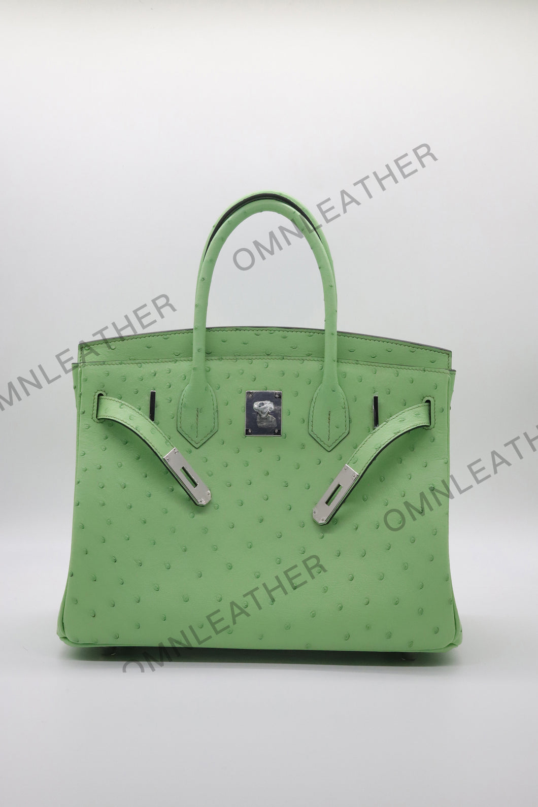London 30 Birkin Style Ostrich Leather Green Color Silver Hardware