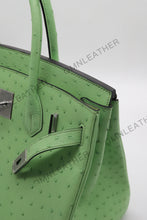 Load image into Gallery viewer, London 30 Birkin Style Ostrich Leather Green Color Silver Hardware
