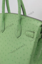 Load image into Gallery viewer, London 30 Birkin Style Ostrich Leather Green Color Silver Hardware
