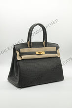 Load image into Gallery viewer, London 30 Birkin Style HCP Saltwater Croc Leather Opaque Graphite Color Gold Hardware

