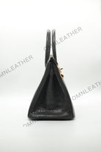 Load image into Gallery viewer, London 30 Birkin Style HCP Saltwater Croc Leather Opaque Graphite Color Gold Hardware

