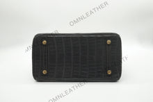Load image into Gallery viewer, London 30 Birkin Style HCP Saltwater Croc Leather Opaque Graphite Color Gold Hardware

