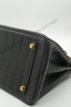 Load image into Gallery viewer, London 30 Birkin Style HCP Saltwater Croc Leather Opaque Graphite Color Gold Hardware
