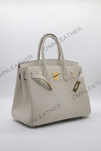 Load image into Gallery viewer, London 30 Birkin Style Saltwater Croc Leather Opaque Beton Color Gold Hardware
