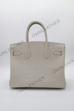 Load image into Gallery viewer, London 30 Birkin Style Saltwater Croc Leather Opaque Beton Color Gold Hardware

