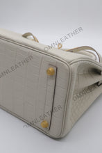 Load image into Gallery viewer, London 30 Birkin Style Saltwater Croc Leather Opaque Beton Color Gold Hardware
