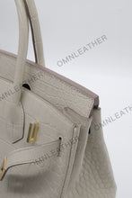 Load image into Gallery viewer, London 30 Birkin Style Saltwater Croc Leather Opaque Beton Color Gold Hardware

