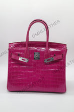 Load image into Gallery viewer, London 30 Birkin Style Nile Croc Leather Glossy Purple Color Silver Hardware
