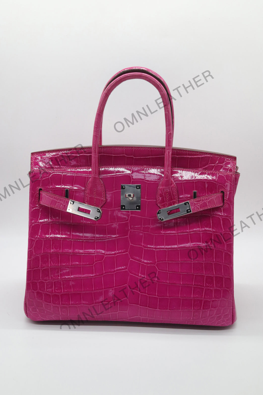 London 30 Birkin Style Nile Croc Leather Glossy Purple Color Silver Hardware