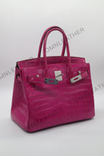Load image into Gallery viewer, London 30 Birkin Style Nile Croc Leather Glossy Purple Color Silver Hardware
