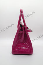 Load image into Gallery viewer, London 30 Birkin Style Nile Croc Leather Glossy Purple Color Silver Hardware
