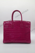 Load image into Gallery viewer, London 30 Birkin Style Nile Croc Leather Glossy Purple Color Silver Hardware
