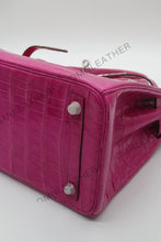Load image into Gallery viewer, London 30 Birkin Style Nile Croc Leather Glossy Purple Color Silver Hardware
