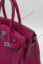 Load image into Gallery viewer, London 30 Birkin Style Nile Croc Leather Glossy Purple Color Silver Hardware
