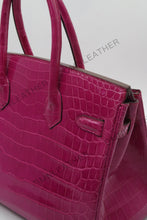 Load image into Gallery viewer, London 30 Birkin Style Nile Croc Leather Glossy Purple Color Silver Hardware
