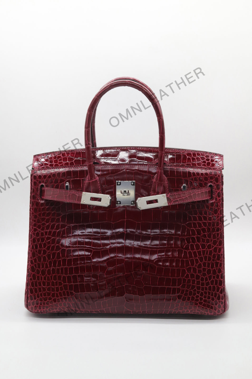 London 30 Birkin Style HCP Saltwater Croc Leather Glossy Burgundy Color Silver Hardware