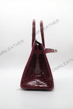 Load image into Gallery viewer, London 30 Birkin Style HCP Saltwater Croc Leather Glossy Burgundy Color Silver Hardware
