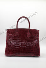 Load image into Gallery viewer, London 30 Birkin Style HCP Saltwater Croc Leather Glossy Burgundy Color Silver Hardware

