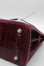 Load image into Gallery viewer, London 30 Birkin Style HCP Saltwater Croc Leather Glossy Burgundy Color Silver Hardware
