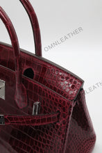 Load image into Gallery viewer, London 30 Birkin Style HCP Saltwater Croc Leather Glossy Burgundy Color Silver Hardware
