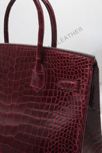 Load image into Gallery viewer, London 30 Birkin Style HCP Saltwater Croc Leather Glossy Burgundy Color Silver Hardware
