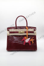 Load image into Gallery viewer, London 30 Birkin Style HCP Saltwater Croc Leather Glossy Burgundy Color Gold Hardware
