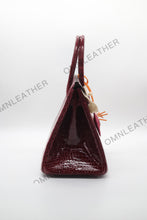 Load image into Gallery viewer, London 30 Birkin Style HCP Saltwater Croc Leather Glossy Burgundy Color Gold Hardware
