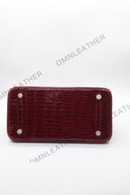 Load image into Gallery viewer, London 30 Birkin Style HCP Saltwater Croc Leather Glossy Burgundy Color Gold Hardware
