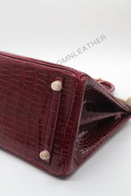 Load image into Gallery viewer, London 30 Birkin Style HCP Saltwater Croc Leather Glossy Burgundy Color Gold Hardware
