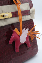 Load image into Gallery viewer, London 30 Birkin Style HCP Saltwater Croc Leather Glossy Burgundy Color Gold Hardware
